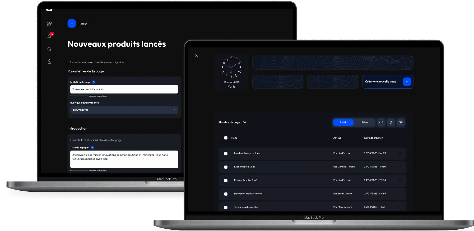 Deux téléphones affichant le panel d'administration Goodbizz