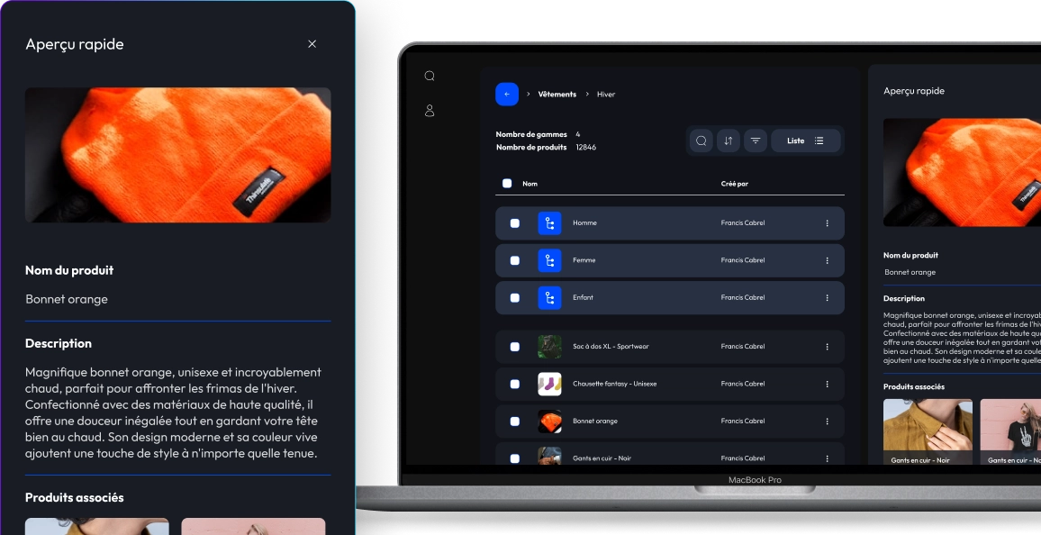 Administration du Pim affichant les informations d'un produit.