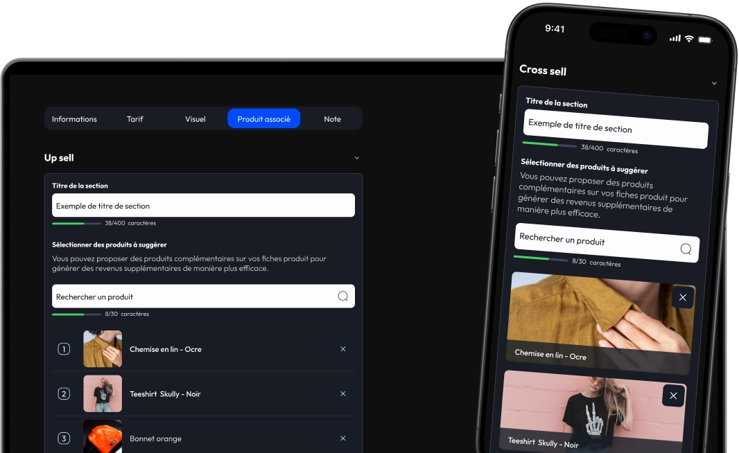 Administration du Pim affichant un gestion de cross-selling et d'up-selling.