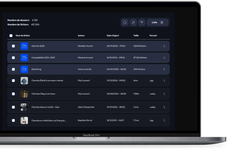 Ecran d'ordinateur affichant l'administration de Goodbizz, l'utilisateur est dans un dossier de la librairie